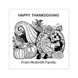 Thanksgiving Harvest Cornucopia  Rubber Stamp