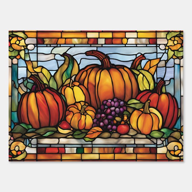 Thanksgiving Harvest, Decorative Stained Glass, Sign (Front)