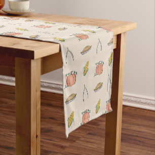 Thanksgiving Harvest Doodled Feast Kids Table Short Table Runner