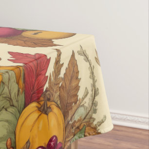 Thanksgiving Harvest Feast Red Gold Green Hues  Tablecloth