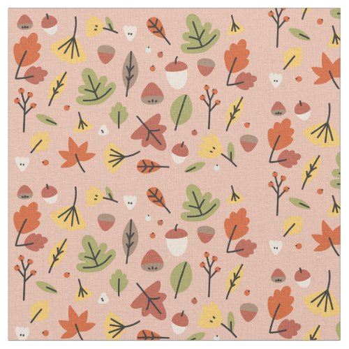 Thanksgiving Harvest Graphic Autumn Leaves Peach Fabric