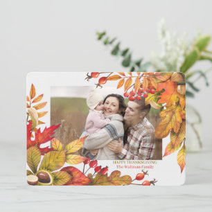 Thanksgiving Harvest Leaves Berries Horz Photo Holiday Card