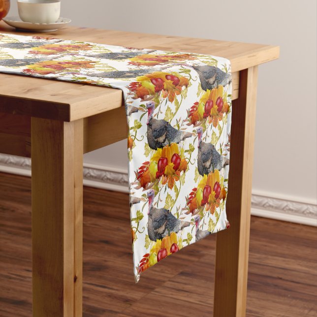 Thanksgiving Harvest Pumpkin and Turkey  Short Table Runner (In Situ)