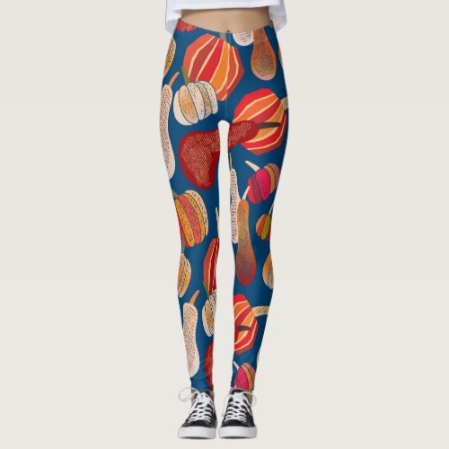 Thanksgiving Harvest Pumpkin Vintage Art Leggings