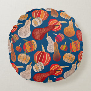Thanksgiving Harvest: Pumpkin Vintage Art Round Pillow