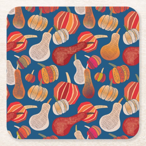 Thanksgiving Harvest Pumpkin Vintage Art Square Paper Coaster