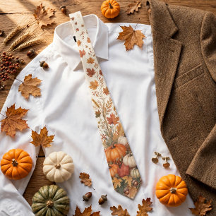 Thanksgiving Harvest Pumpkin Watercolor Autumn Men Neck Tie