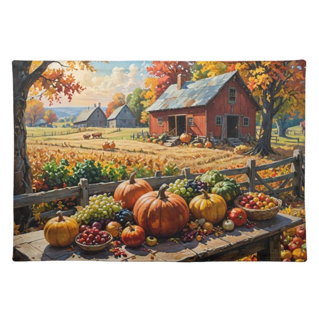 Thanksgiving Harvest Scene Cloth Placemat (Front)
