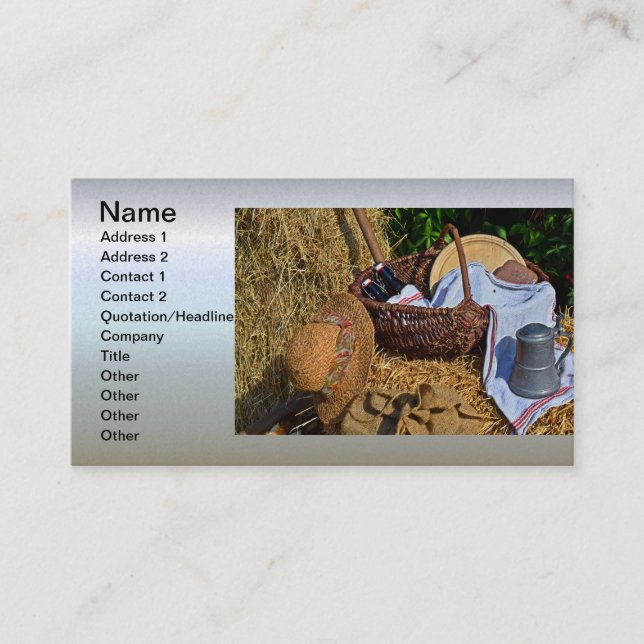 Thanksgiving Harvest Scene with Straw Hat - Basket Business Card (Front)