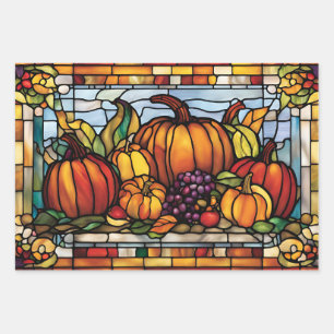 Thanksgiving Harvest, Stained Glass, Wrapping Paper Sheets