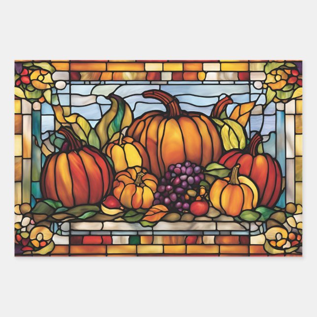 Thanksgiving Harvest, Stained Glass, Wrapping Paper Sheets (Front)