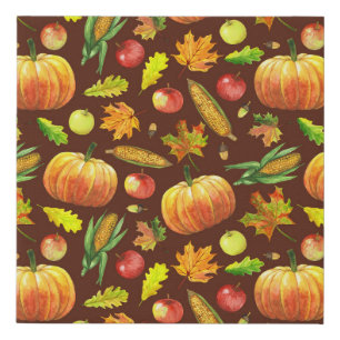 Thanksgiving harvest, watercolor seamless pattern. faux canvas print