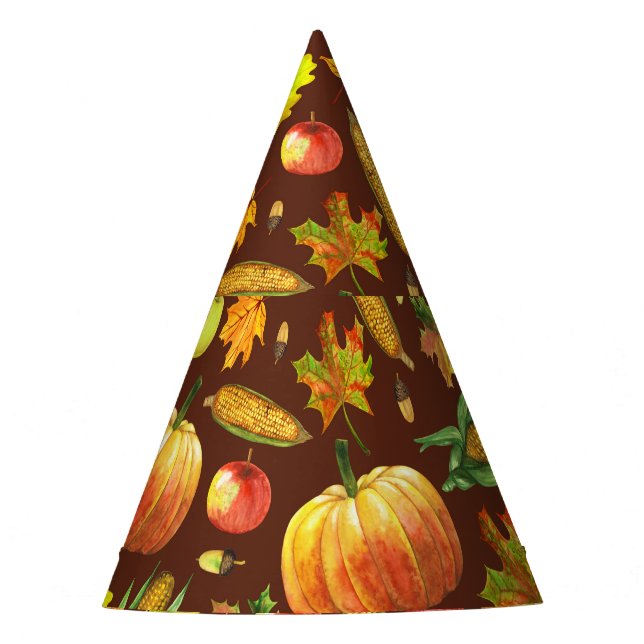 Thanksgiving harvest, watercolor seamless pattern. party hat (Front)