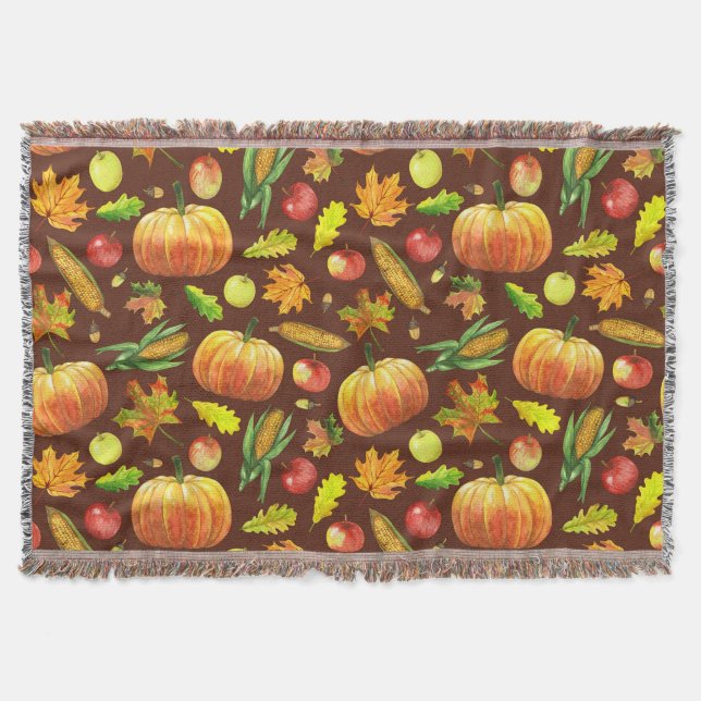 Thanksgiving harvest, watercolor seamless pattern. throw blanket (Front)
