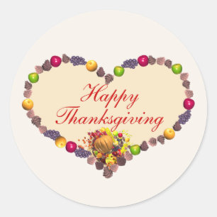 Thanksgiving Heart and Cornucopia Classic Round Sticker