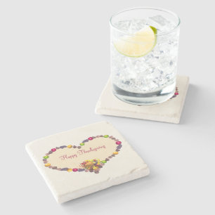 Thanksgiving Heart and Cornucopia Stone Coaster