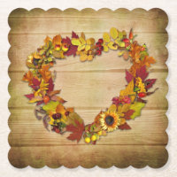 Thanksgiving Heart Scalloped Square Paper Coaster