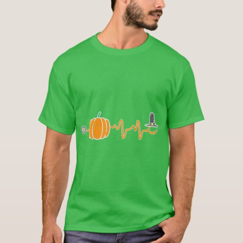 Thanksgiving Heartbeat Pumpkin Stethoscope Fall Sc T_Shirt