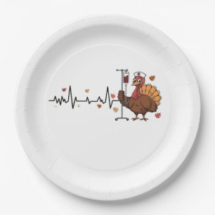 Thanksgiving Heartbeat Turkey Nurse Pulse Fall RN Paper Plates