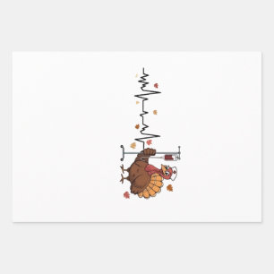 Thanksgiving Heartbeat Turkey Nurse Pulse Fall RN  Wrapping Paper Sheets