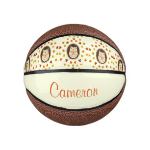 Thanksgiving Hedgehog and fall leaves Custom Name Mini Basketball