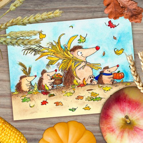 Thanksgiving Hedgehogs postcard