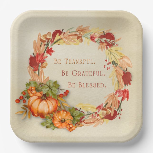Thanksgiving Holiday 9" Square Paper Plate (Front)