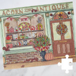 Thanksgiving Holiday Antique Store with Squirrels Jigsaw Puzzle<br><div class="desc">This original watercolor art puzzle features a beautiful, Autumn antique shop with a window display full of vintage dishes and Thanksgiving decorations. Some cute squirrels scurrying around outside in the Fall breeze make this the perfect seasonal design. This puzzle makes a wonderful activity for family and friends during the Thanksgiving...</div>