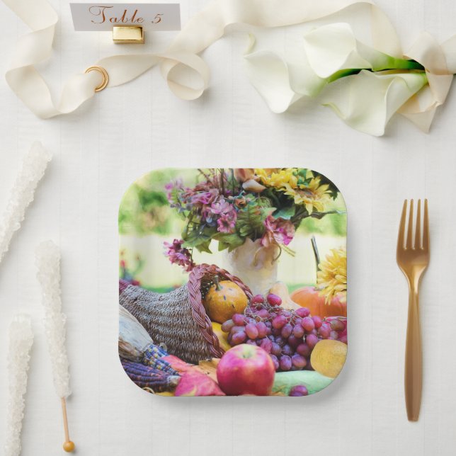 Thanksgiving Holiday Autumn Harvest Table Paper Plates (Wedding)