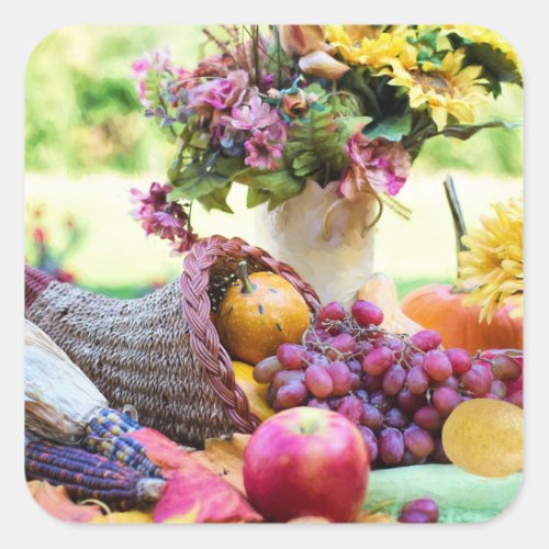 Thanksgiving Holiday Autumn Harvest Table Square Sticker