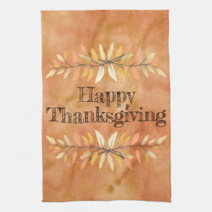 Thanksgiving Holiday Autumn Leaf Borders Custom Kitchen Towel