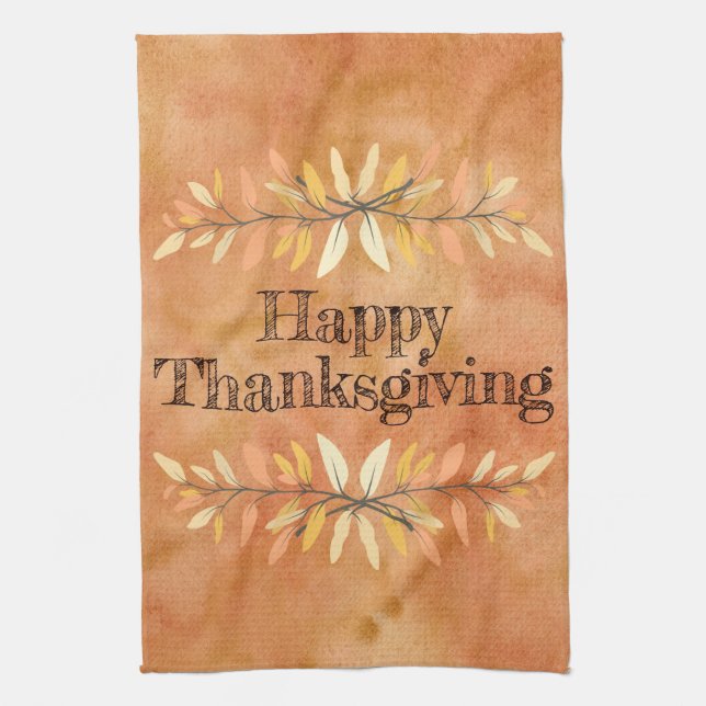 Thanksgiving Holiday Autumn Leaf Borders Custom Kitchen Towel (Vertical)