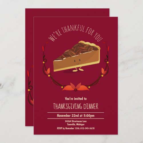 Thanksgiving Holiday Burgundy Happy Pecan Pie Invitation