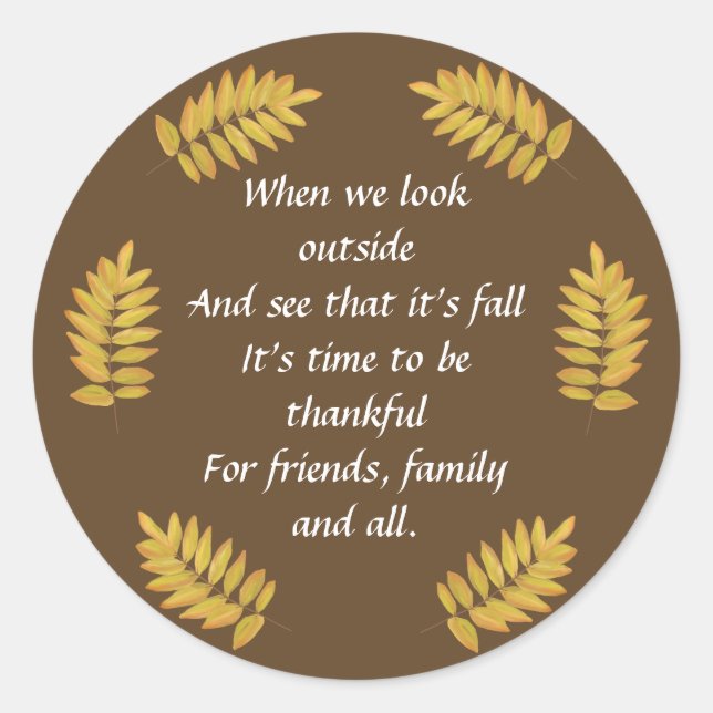Thanksgiving Holiday Classic Round Sticker (Front)