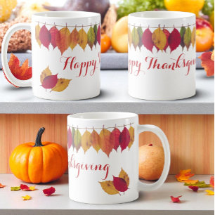 Thanksgiving Holiday Colorful Autumn Leaves Border Coffee Mug
