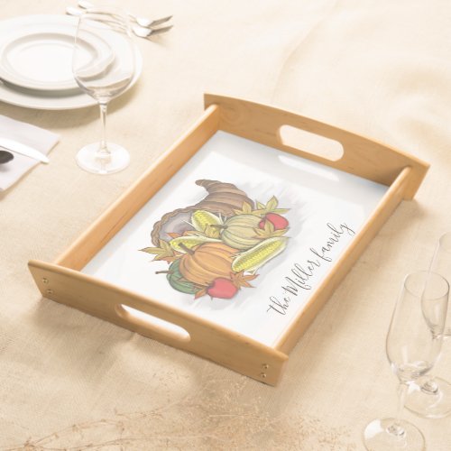 Thanksgiving Holiday Cornucopia Watercolor Harvest Serving Tray