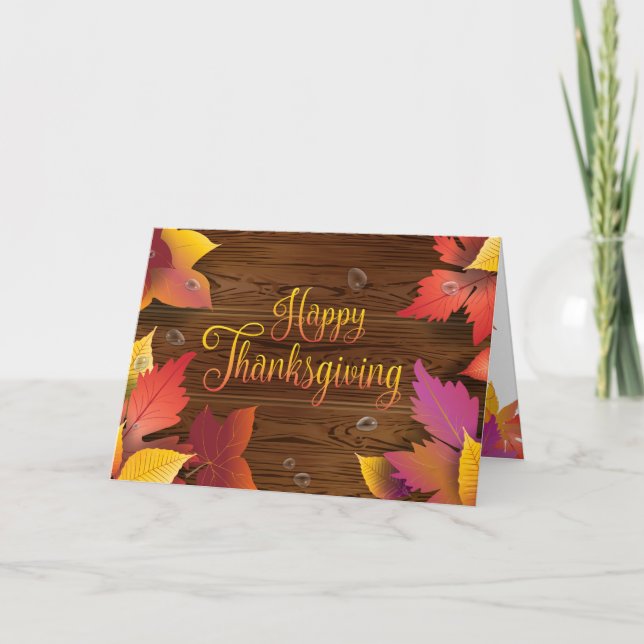Thanksgiving Holiday Fall Gold Maple Leaves Wood Card (Front)