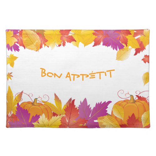 Thanksgiving Holiday Fall Maple Leaves BON APPTIT Cloth Placemat