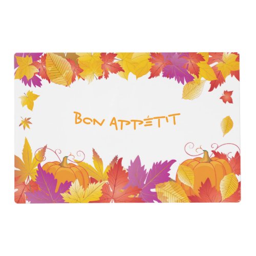Thanksgiving Holiday Fall Maple Leaves BON APPTIT Placemat