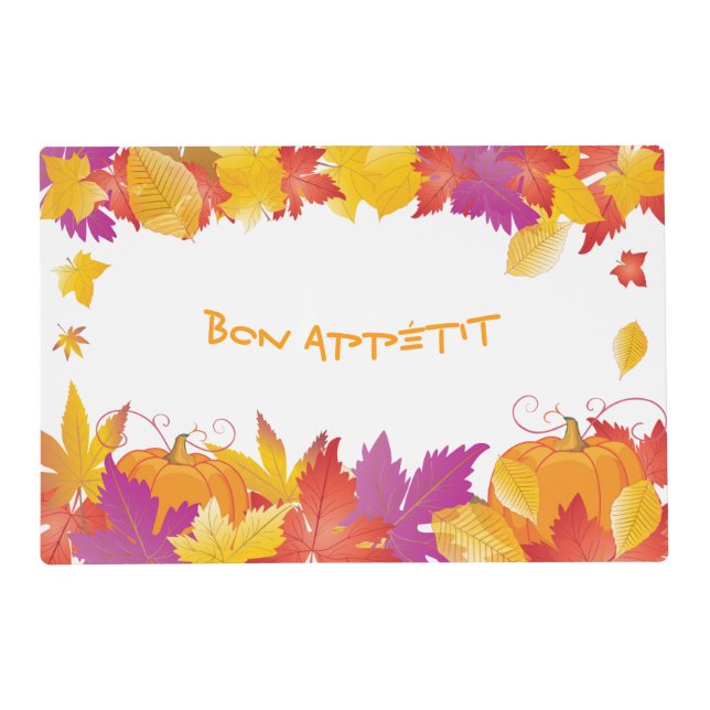 Thanksgiving Holiday Fall Maple Leaves BON APPÉTIT Placemat (Front)