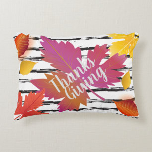 Thanksgiving Holiday Fall Maple Leaves Brush decor Accent Pillow
