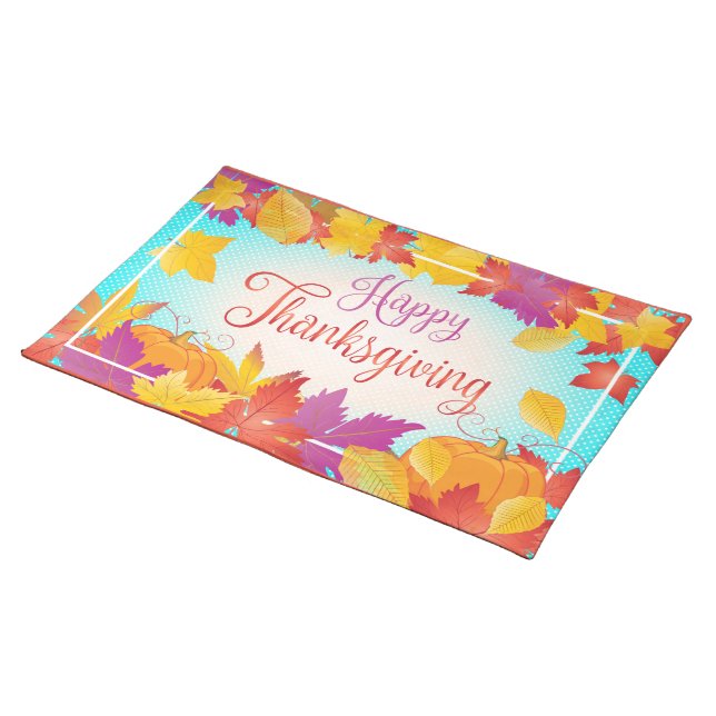 Thanksgiving Holiday Fall Maple Leaves RETRO decor Cloth Placemat (On Table)