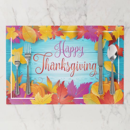 Thanksgiving Holiday Fall Maple Leaves RETRO Wood Paper Placemat