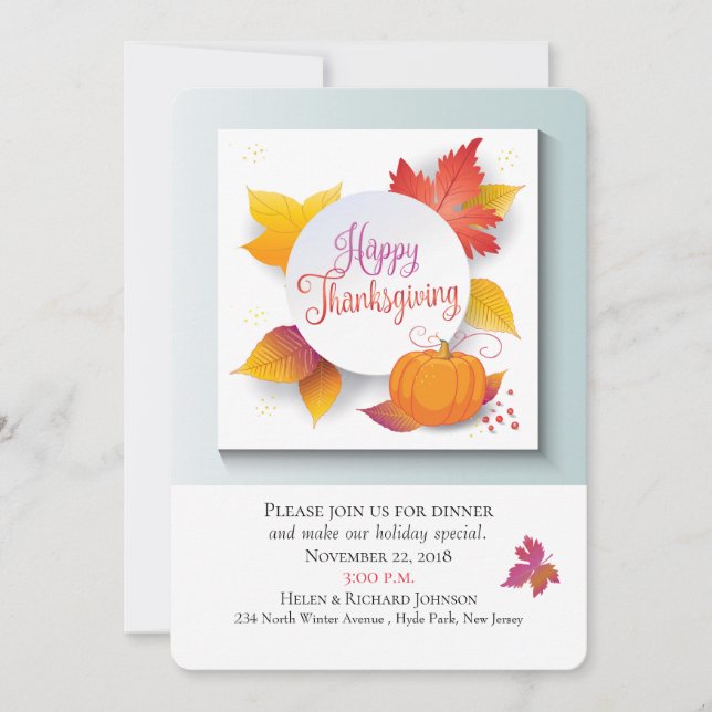 Thanksgiving Holiday Fall Maple Leaves Watercolor Invitation (Front)