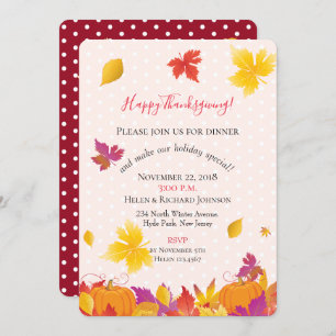 Thanksgiving Holiday Fall Maple Leaves Watercolor Invitation