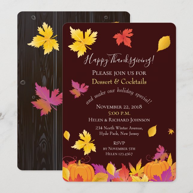Thanksgiving Holiday Fall Maple Leaves Watercolor Invitation (Front/Back)