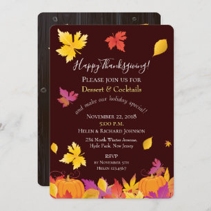 Thanksgiving Holiday Fall Maple Leaves Watercolor Invitation