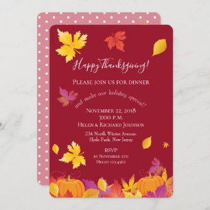 Thanksgiving Holiday Fall Maple Leaves Watercolor Invitation