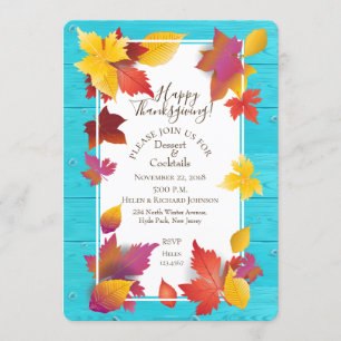 Thanksgiving Holiday Fall Maple Leaves Watercolor Invitation