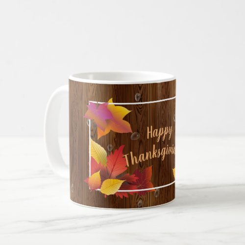 Thanksgiving Holiday Fall Maple Leaves Wood decor Coffee Mug
